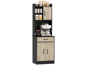 Buffet de cuisine haut, meuble de cuisine, tiroir, 3 portes, étagères ouvertes, plan de travail, 60 x 40 x 180 cm, bois naturel