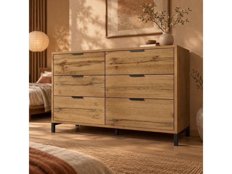  Commode à 6 tiroirs en chêne foncé 120 x 40 x 76 cm  - Conforama B