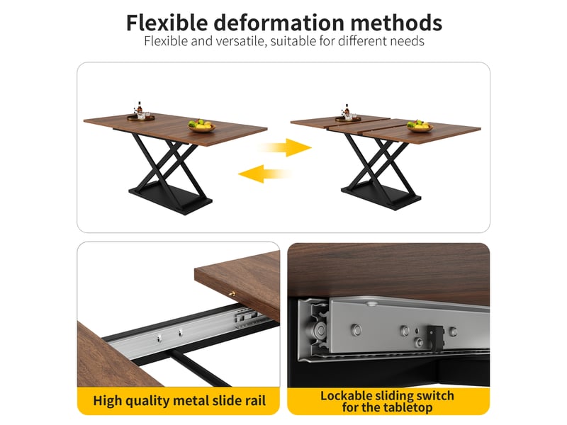  Table à manger extensible 120-160x80 cm, table de cuisine gain de place, pieds croisés en fer noir, effet noyer  - Conforama E