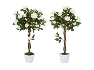 Rosier artificiel à 21 fleurs dans un pot rempli de ciment et de mousse, ø18 x 90 cm, blanc