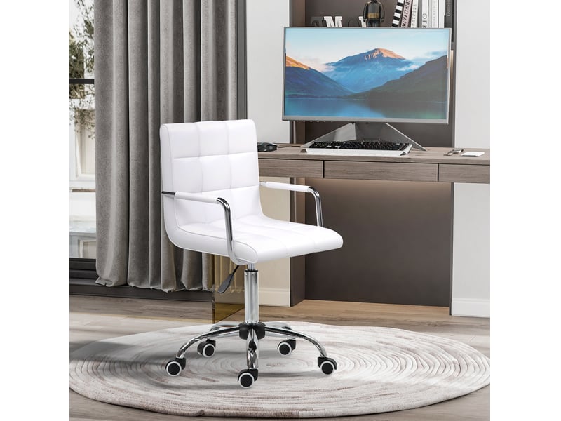  Fauteuil de bureau ergonomique réglable en hauteur blanc, avec accoudoirs et roulettes, pour le télétravail  - Conforama B