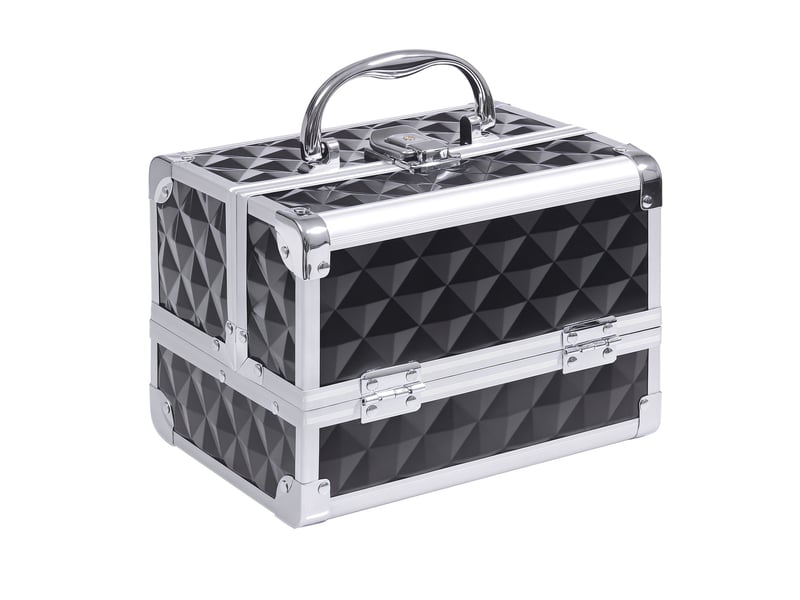  Mallette à maquillage rangement à 3 niveaux avec miroir verrouillage avec 2 clés dim. 20l x 15l x 15h cm noir  - Conforama A