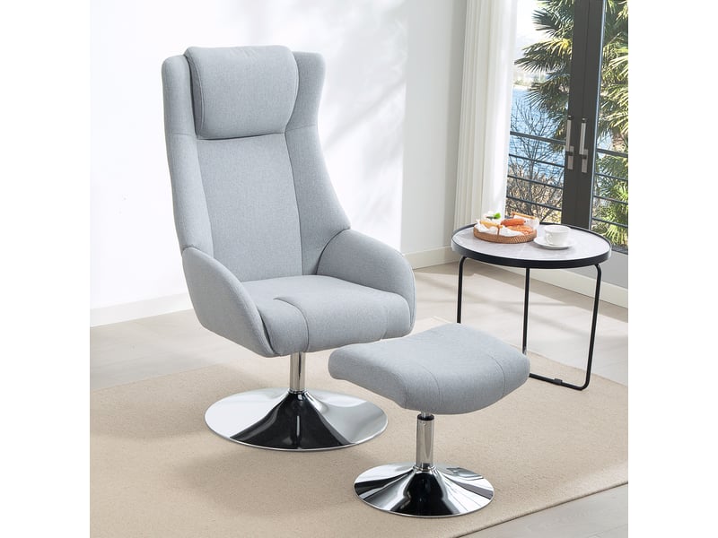  Fauteuil pivotant rembourré avec repose-pieds, inclinable, avec accoudoirs, pour salon, chambre, gris  - Conforama D