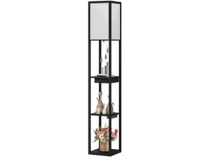 Lampadaire avec étagère à 3 niveaux, interrupteur au pied, ports usb, mdf, noir
