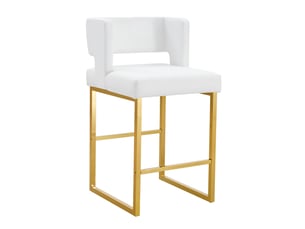 Lot de 2 tabourets de bar 53x48x91 cm, chaises hautes avec assise carrée, meuble cuisine, pieds métal doré, pu blanc