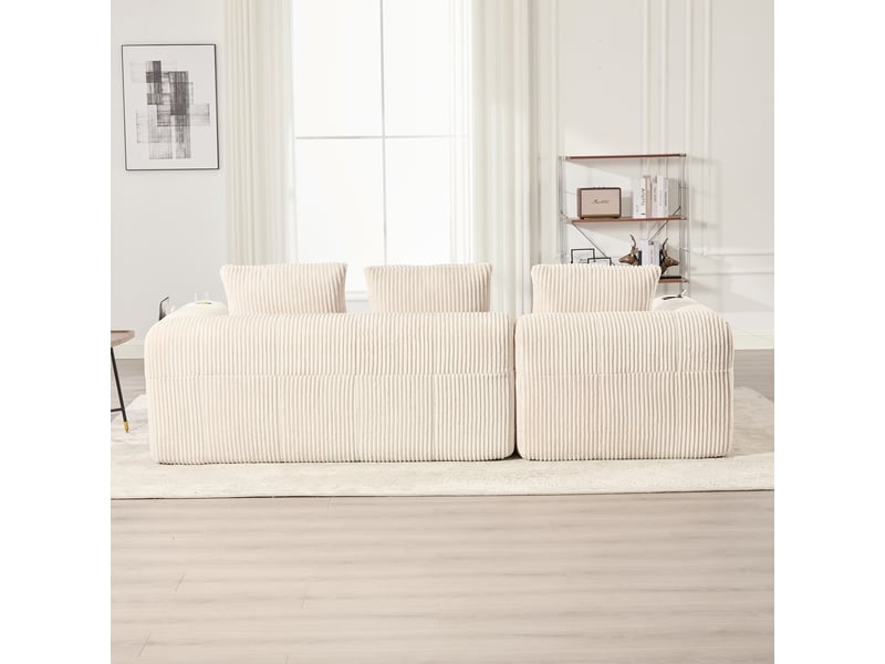  Canapé droit en velours côtelé beige, 4 places, 253 cm, poches latérales W2845S00247 - Conforama D