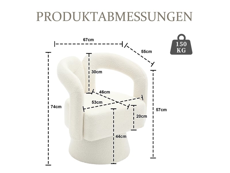  Fauteuil pivotant 360° en tissu bouclette beige avec accoudoirs intégrés, idéal pour salon et bureau  - Conforama D
