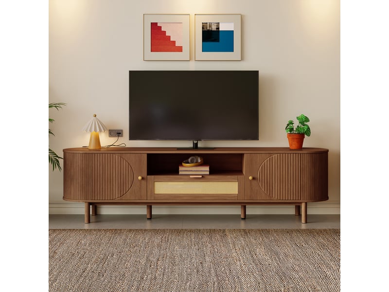  Meuble tv moderne 175 cm couleur noyer avec tiroirs et portes arrondies  - Conforama B