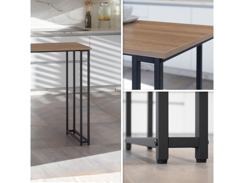  Gavin table haute de bar acier, étagères &amp; porte-verre chêne  - Conforama E