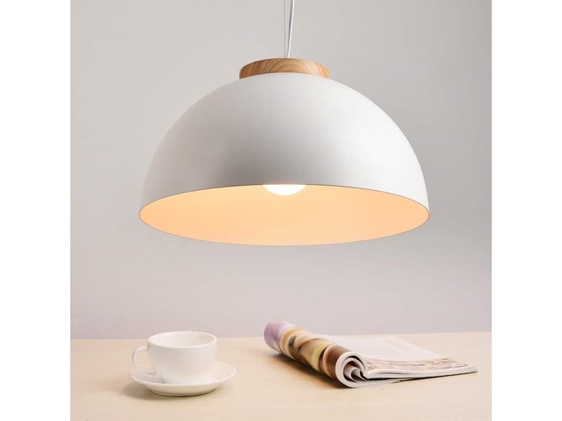  Suspension rétro demi-cercle plafonnier e27 en bois métal ø 25cm  - Conforama C