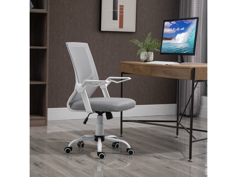  Chaise de bureau ergonomique avec accoudoirs et soutien lombaire, en tissu effet lin, 62,5 x 55 x 94-104 cm, grise  - Conforama D