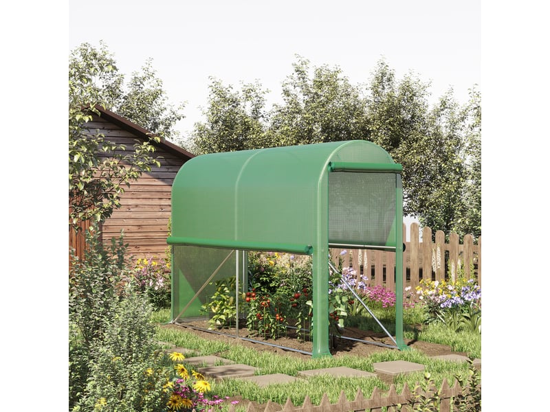  Serre jardin pebalcon, bâche renforcée 140 gm², acier, porte zippée enroulable, légumesplantesfleurs, int.ext., 300x100x200 cm, vert.  - Conforama D