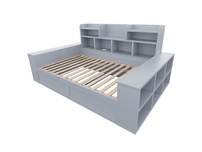 Lit banquette 90x200 cm gris avec rangement hydraulique, prises et led - Conforama E