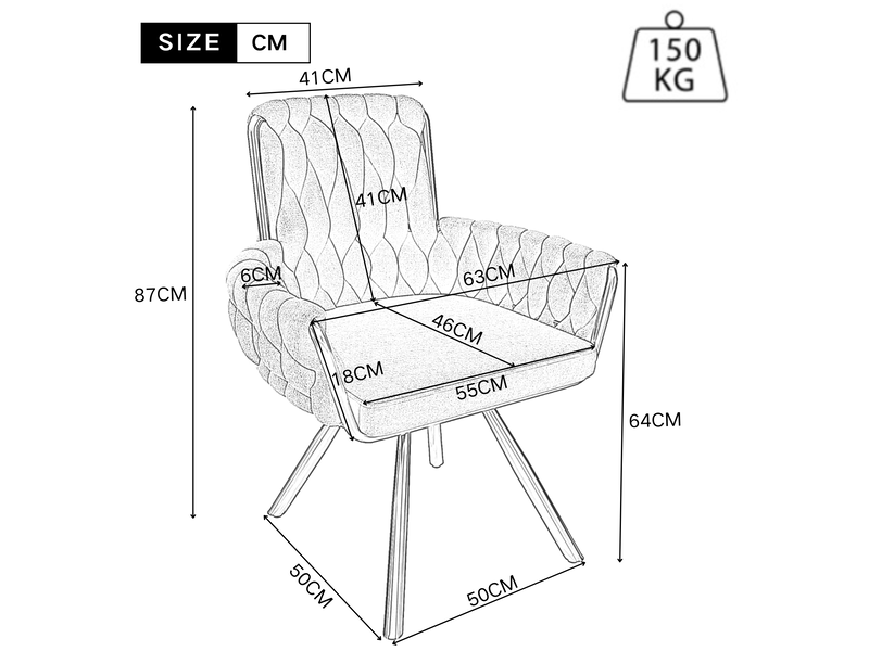  Lot de 6 chaises de salle à manger pivotantes 360° en velours beige  - Conforama E