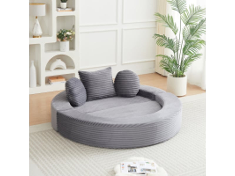  Canapé convertible 4 en 1, canapé modulable, lit de jour rond, 3 coussins, mousse, petits espaces, velours côtelé, gris CozyNest - Conforama A