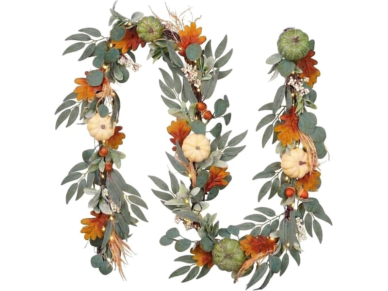 Guirlande d'automne 1,8m avec citrouilles – décorée de baies, pommes de pin et feuilles, pour thanksgiving et halloween - Conforama A