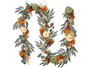 Guirlande d'automne 1,8m avec citrouilles – décorée de baies, pommes de pin et feuilles, pour thanksgiving et halloween