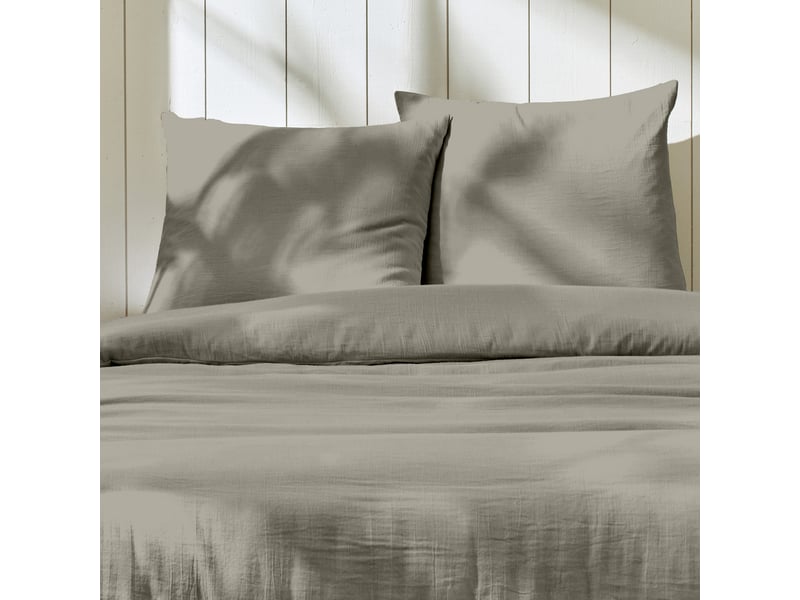  Parure de lit 240x260 cm gaze de coton gris galet PD25759 - Conforama C