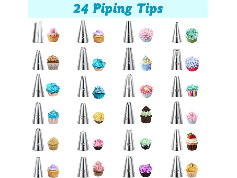  Poche a douille patisserie 34 pcs, 24 douilles en acier inoxydable, 2 poches à douille réutilisables en silicone, pour gâteaux, cupcakes, cookies, p  - Conforama C