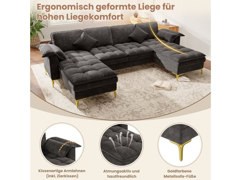  Canapé d'angle en u 4 places modulable gris avec 2 méridiennes  - Conforama C