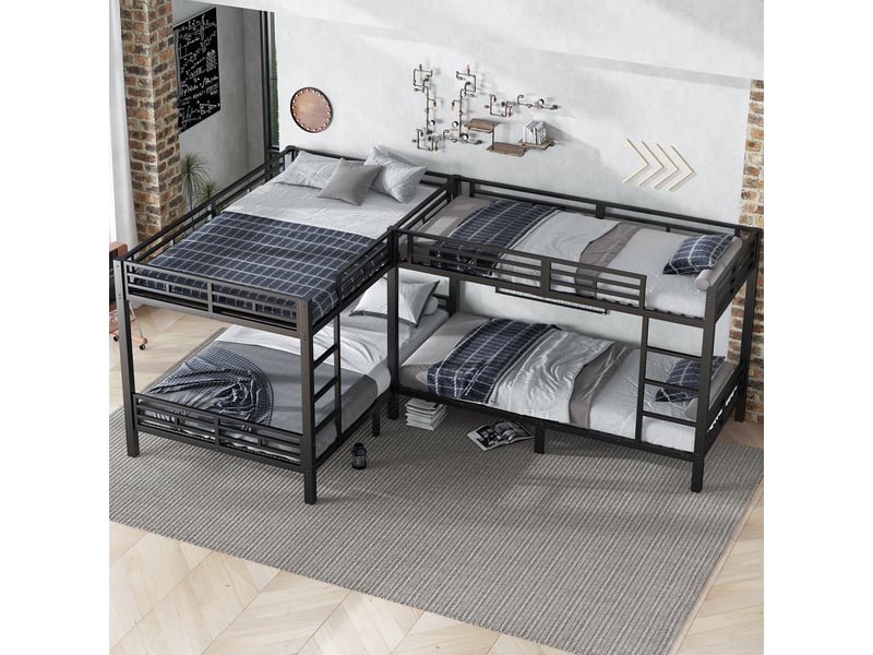  Lit superposé noir en fer 90x200 et 140x200 cm avec plusieurs couchages, échelle à 3 marches et sommiers métalliques  - Conforama B