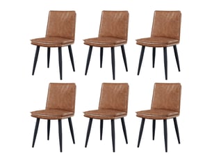 Lot de 6 chaises de salle à manger 49x57x84 cm, double coussin d’assise, pieds en métal, pu marron