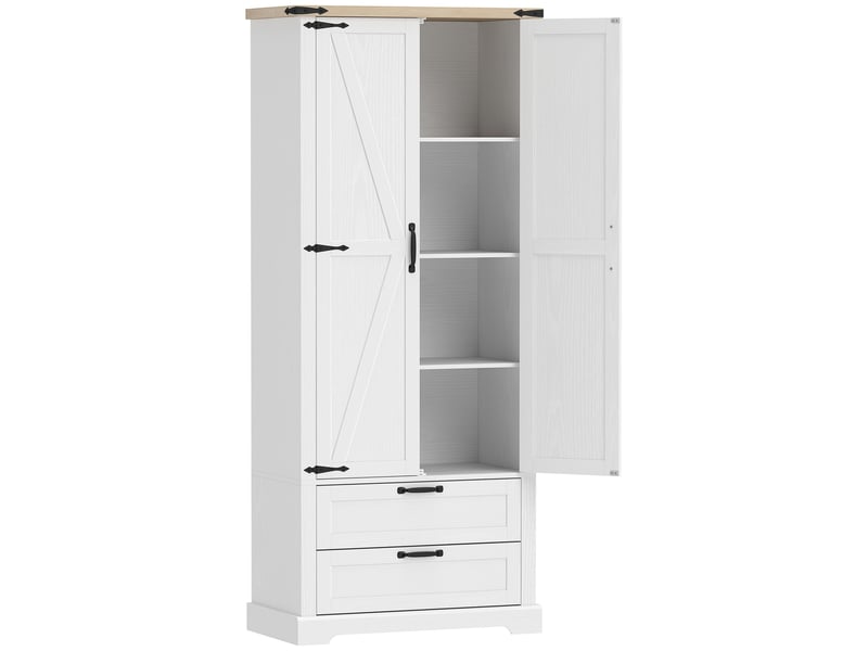  Buffet haut cuisine, armoire de cuisine avec 2 portes, 2 tiroirs, étagères réglables, style rustique, blanc, 76x40x180cm  - Conforama B