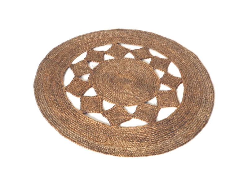 Tapis rond ajouré en jute naturel, 120 cm, dylrev 69011 - Conforama C