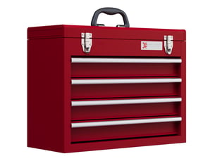 Boîte à outils vide 51x22x39,5 cm avec 4 tiroirs et compartiment supérieur verrouillable, métal rouge