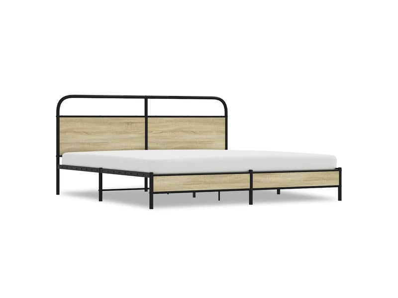  Lit double- lit adulte -  cadre de lit en métal sans matelas chêne sonoma 180x200 cm  - Conforama A