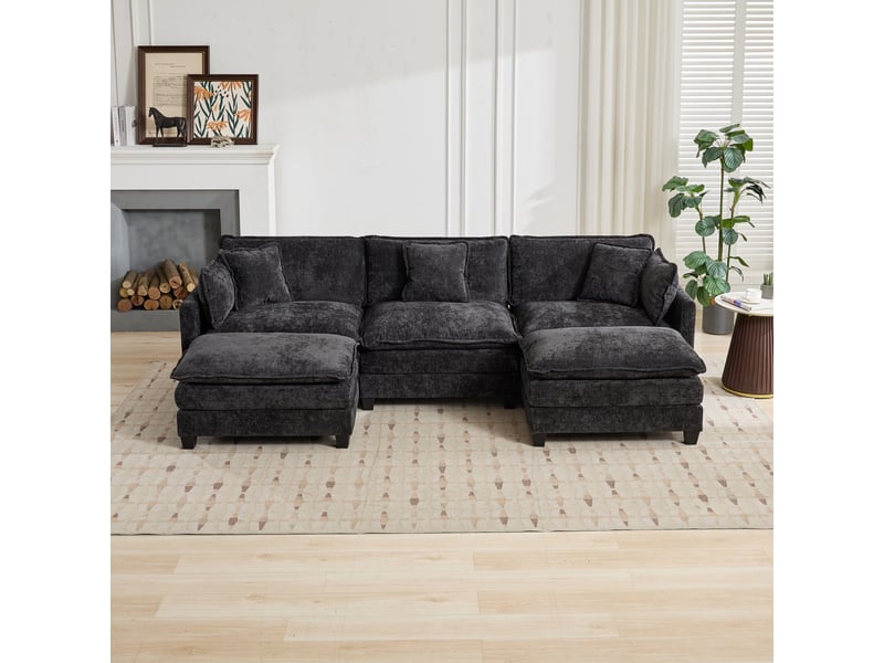  Canapé droit modulable 3 places 289 × 75 × 84 cm en chenille noir, coussins rembourrés IKSETERA TRADING LTD - Conforama D