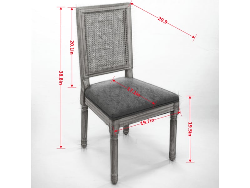  Chaises de salle à manger style ferme-lot 2-cadre bois massif, dossier rotin, assise lin, mousse et ressorts acier  - Conforama C