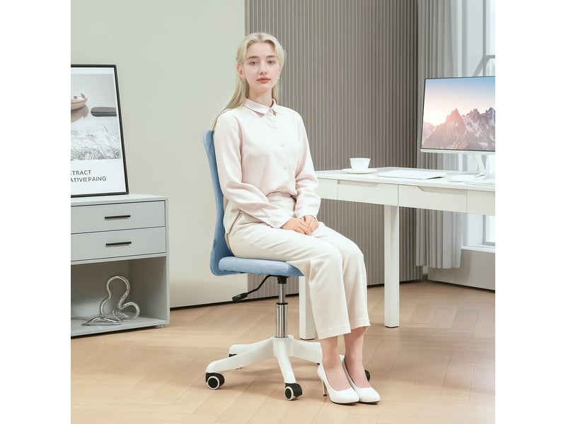  Chaise de bureau à roulettes, hauteur réglable, revêtement en lin synthétique, pour bureau ou espace de travail, 53 x 43 x 85-93 cm, bleue  - Conforama C
