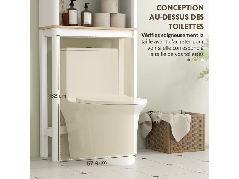  Meuble dessus wc blanc à porte cannelée, rangement 65 x 25 x 170 cm  - Conforama R