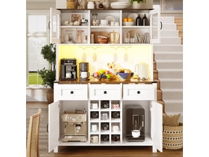 Buffet de cuisine armoire 120x40x170 cm, led avec ports usb et prises électriques, 4 portes 3 tiroirs, étagère, mdf blanc