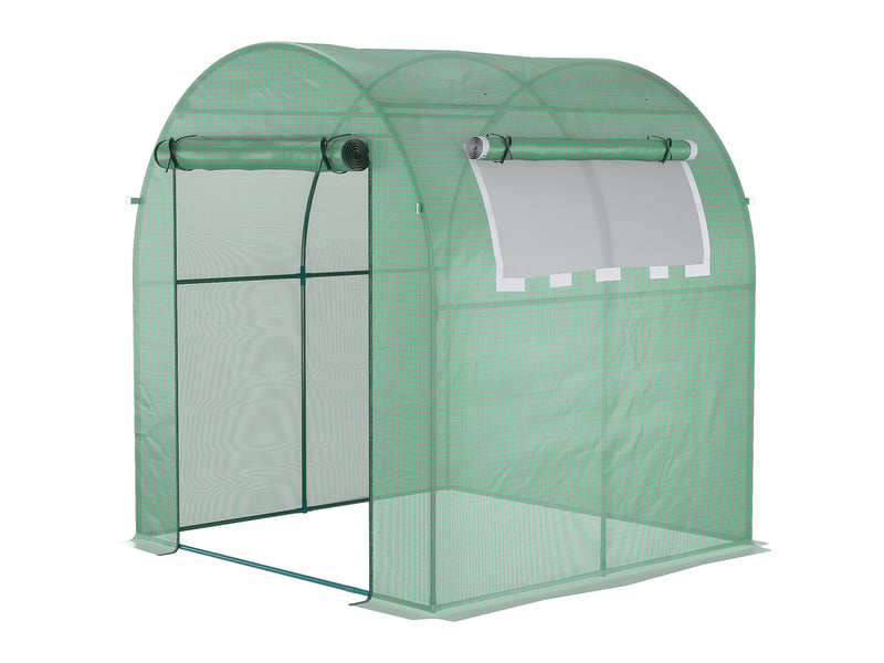  Serre de jardin tunnel 180 x 180 x 200 cm verte avec porte enroulable, fenêtre latérale et protection uv  - Conforama A