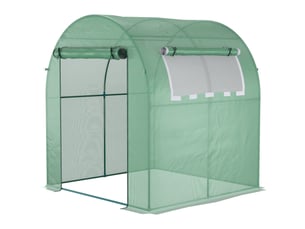 Serre de jardin tunnel 180 x 180 x 200 cm verte avec porte enroulable, fenêtre latérale et protection uv
