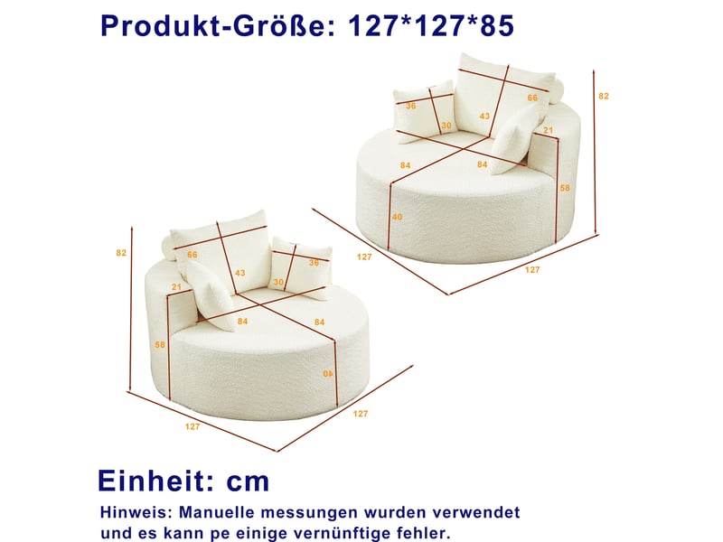 Fauteuils lounge 127x127x82 cm lot de 2, sans montage, coussin dossier, assise confortable, pour salon, chenille beige - Conforama C