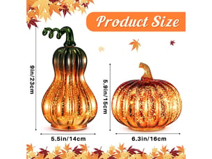 Lot de 1 lampes citrouille led en verre, couleur dorée, fonctionnant sur piles, décoration halloween pour la maison, orange