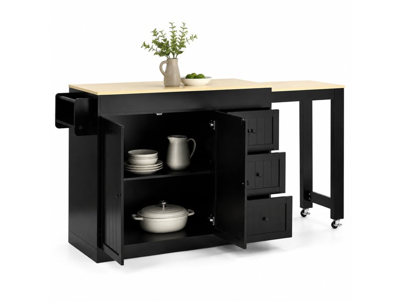  Îlot de cuisine sur roulettes 186,8x45x93 cm extensible mdf noir  - Conforama B