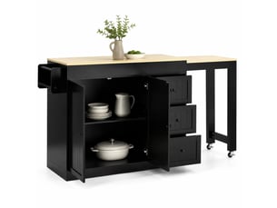 Îlot de cuisine mobile 112x45x93 cm plateau extensible mdf et panneau de particules noir