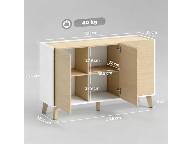 Buffet de cuisine nordique – rangement scandinave 3 portes, 6 compartiments, design moderne - Conforama C