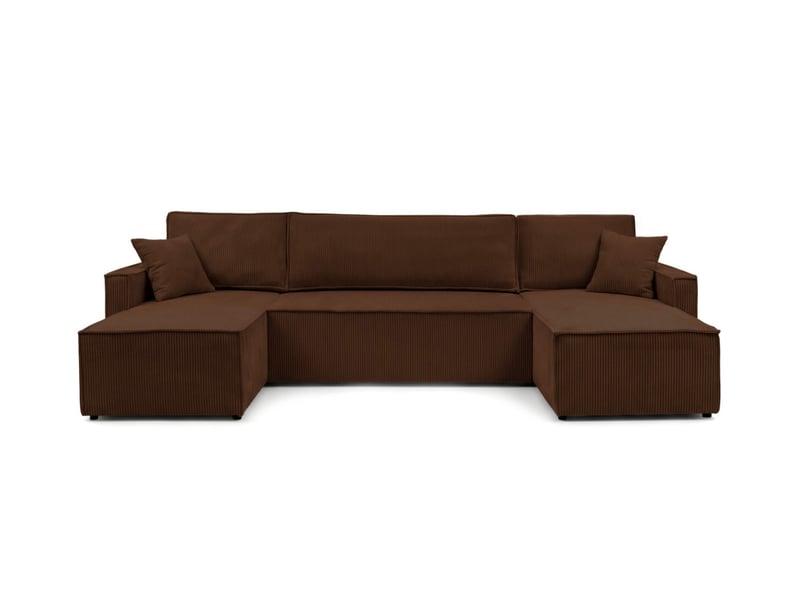  Farah - canapé d'angle panoramique convertible 6 places accoudoirs slim en velours cotelé  - Conforama E