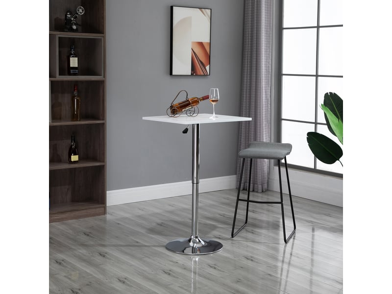  Table de bar réglable en hauteur, pivotante à 360°, pieds anti-rayures, base métallique stable, blanche  - Conforama C