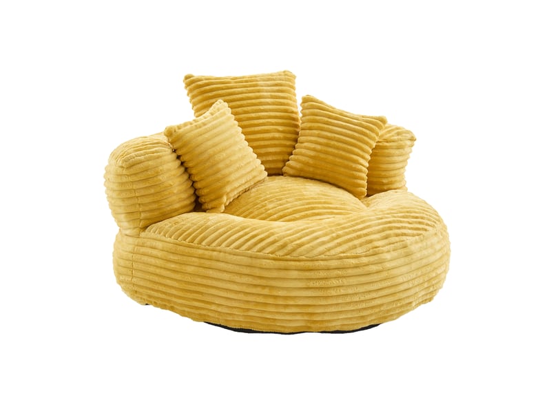 Pouf fauteuil poire en velours côtelé jaune, dossier haut, 3 coussins, siège lounge confortable, pour adultes et enfants - Conforama D