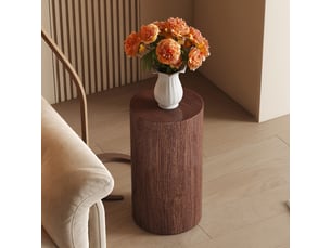 Table basse ronde en mdf effet noyer avec bords arrondis, structure stable et usage polyvalent pour salon, ø 30 × 55 cm