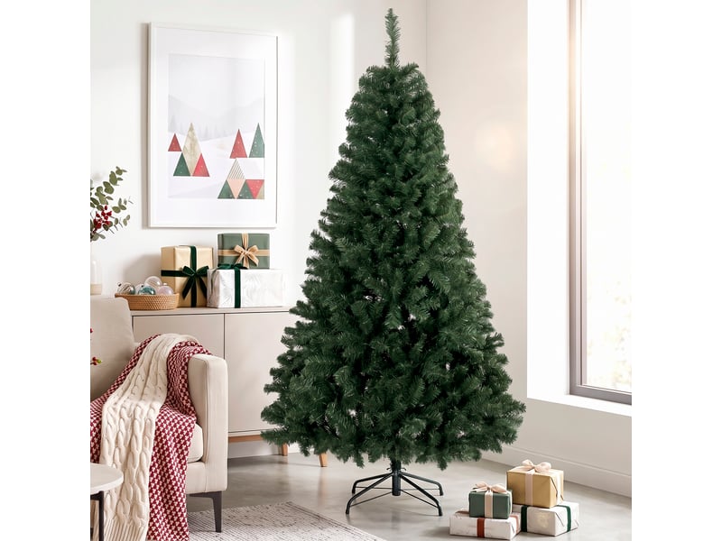  Sapin de noël artificiel de 180 cm avec 888 branches ignifugées, base métallique pliable, vert  - Conforama B