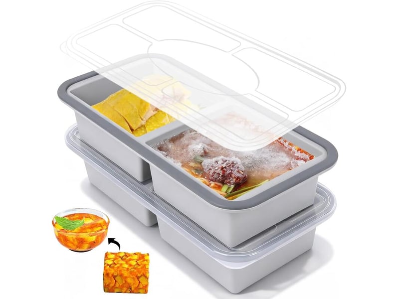 Moule à soupe en silicone avec couvercle, boîte à lunch compartimentée, 2 compartiments, 1000 ml, ensemble de 2 pièces, gris ZYS01845LHY - Conforama A