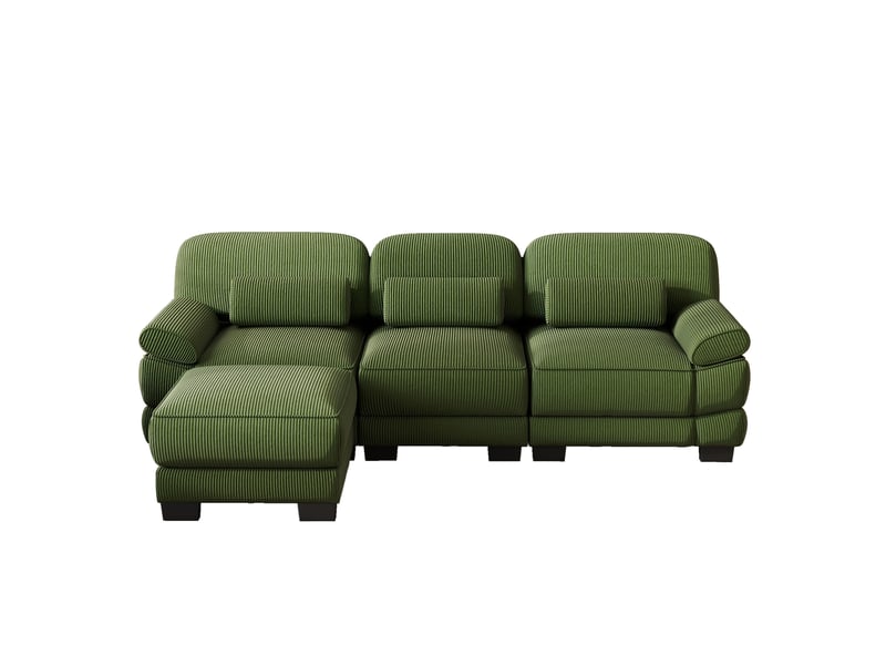  Canapé modulable 3 places en l 265x161x94 cm avec pouf velours côtelé vert  - Conforama A