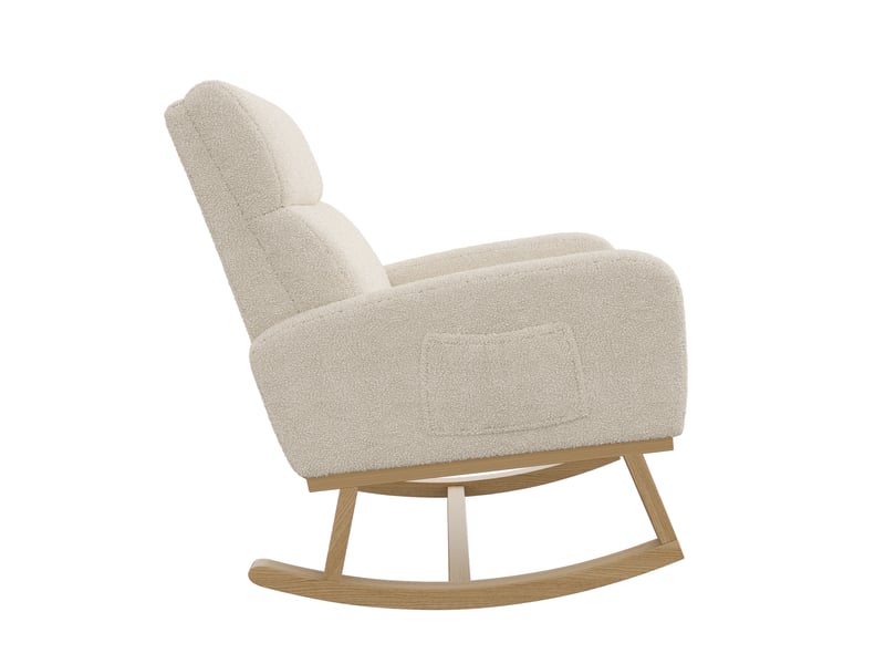  Fauteuil à bascule - 69,2 x 78,5 x 87 cm - beige - en tissu bouclette - chaise à bascule confortable avec pieds en bois  - Conforama E